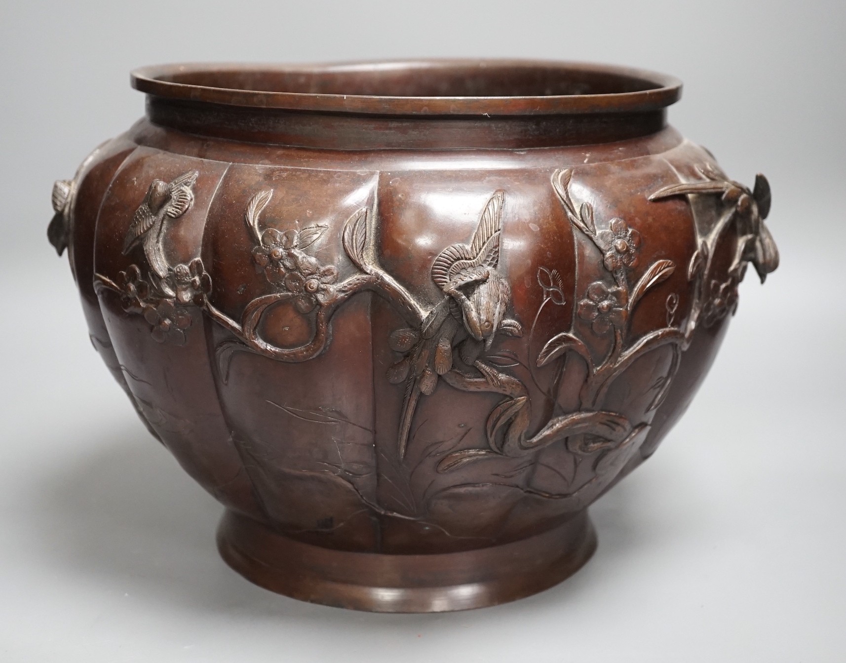 A Japanese bronze jardiniere, Meiji period, 23 cms high